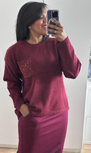 Jersey glitter burdeos